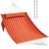 CHULIM front view terracotta hammock showing roomy two-person bed and pillow benefit comfort