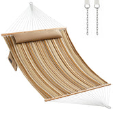 CHULIM quilted hammock front view showing brown stripe and open bed, comfortable lounging