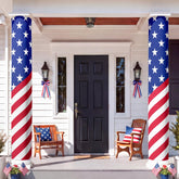 Chumia front view of American flag column wrap showing bold stars and stripes and curb appeal