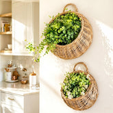 Chumia front view of two wicker hanging baskets showing natural texture and balance