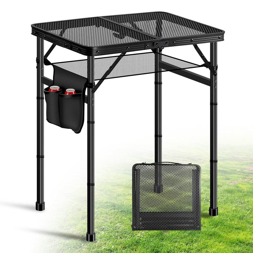 Ciavca front view of table set up showing portable cooking benefit