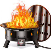 Ciays propane fire pit front view showing assembled unit and tidy footprint for easy setup
