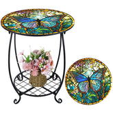 Cinnvoice front view of butterfly side table showing decorative ironwork and compact design