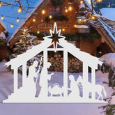 Cinnvoice front view of metal nativity yard stakes showing clear seasonal display benefit