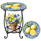 Cinnvoice front view patio side table showing elegant lemon design and compact footprint