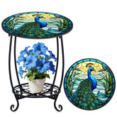 Cinnvoice front view peacock table showing decorative charm and compact size