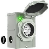 CircleCord front view inlet box showing twist-lock inlet and tidy installation benefit
