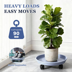 Circloophs in use rolling a large ceramic planter illustrating easy movement