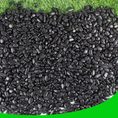 CJGQ polished black pebbles front view showing bag and dark finish benefit