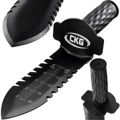 CKG shovel front view showing compact design and durable steel construction benefit portability