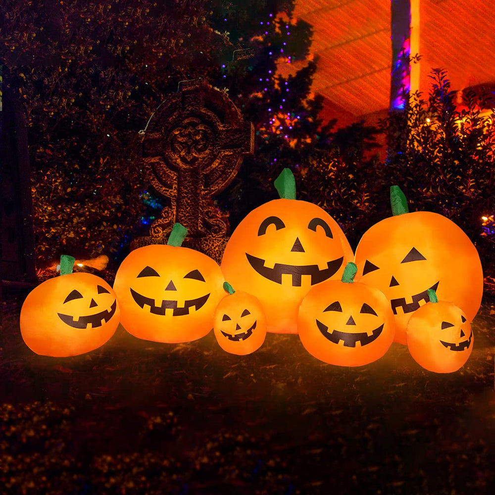 CL FUN front view pumpkin inflatables showing bright LED glow and curb appeal