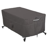 Classic Accessories Ravenna front view showing full cover protecting rectangular fire pit table