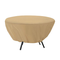 Classic Accessories cover front view protecting round table, shows fit and protection