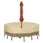 Classic Accessories front view of covered 94 inch round table showing clean protection