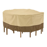 Classic Accessories Veranda front view showing full 94-inch cover protecting table set