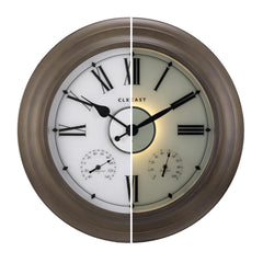 CLXEAST front view gray oak clock showing readable large numerals and durable finish