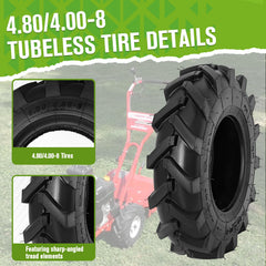 CMOOD sidewall markings showing 4.80/4.00-8 size and 4PR load information for fit confirmation