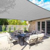 COCONUT front view of 12x20 sun shade sail showing coverage and style benefits