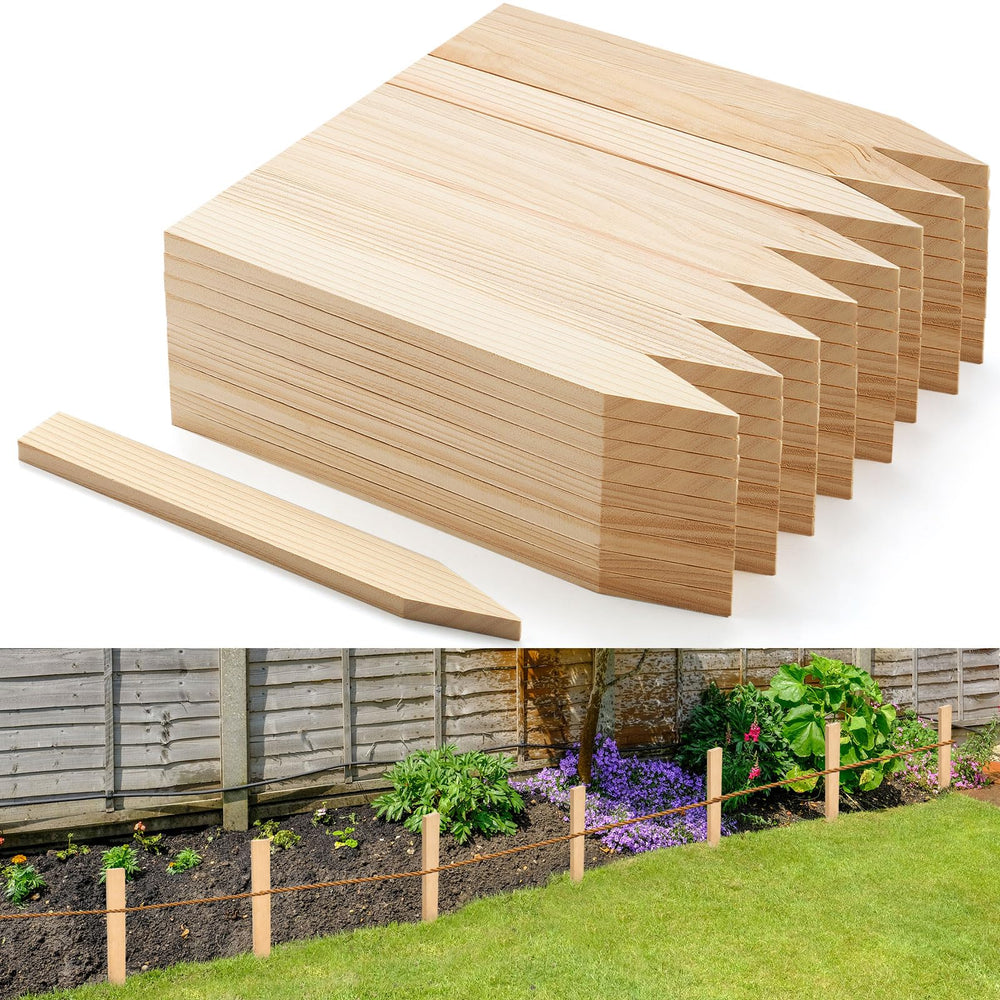 Colingmill front view of 48 wooden stakes showing neat bundle and count benefit