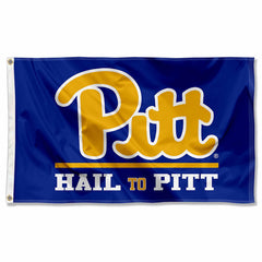 College Flags & Banners Co. Pitt flag front view showing bold team logo and visibility