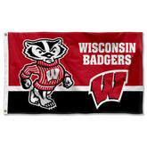 College Flags & Banners Co. Wisconsin Badgers front view showing bold team logo and colors