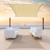 ColourTree 14x18 beige rectangle sail front view showing full canopy and shade benefit