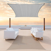 ColourTree front view of 14x20 grey shade sail showing coverage and clean finish