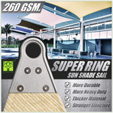 ColourTree front view beige triangle sail showing full coverage and sun protection