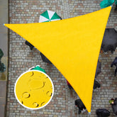 ColourTree front view of yellow triangle sail showing clean lines and coverage benefit