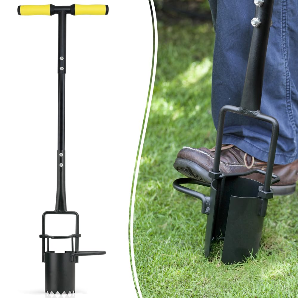 Colwelt front view of long-handle bulb planter showing sturdy frame and pedals for efficient planting