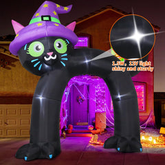 COMIN black cat arch glowing at night with built-in LEDs for visibility