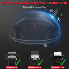M COMNOVA OUTDOORS back profile showing snug fit on Camp Chef 24 without Sidekick