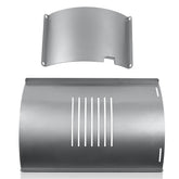 COMVIEE flame broiler front view showing full bottom plate and slide cover benefit even heat