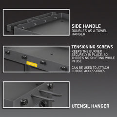 Concord side handle and utensil hooks organizing towels and cooking tools conveniently