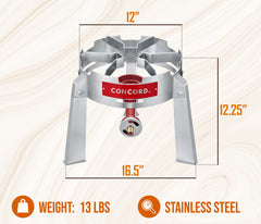 Concord Titan burner profile showing sturdy frame and powerful heat output