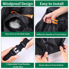 CONFUTURY under-view of buckles and elastic cord securing cover in wind, stability benefit