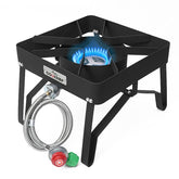 COOKAMP front view of outdoor burner showing stable frame and control knob for reliable heat