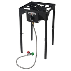 COOKAMP close-up of CSA listed regulator and steel braided hose for safe pressure control