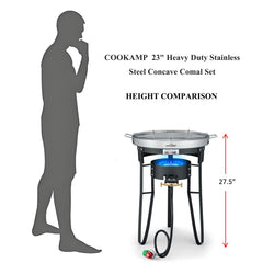 COOKAMP concave comal top view illustrating even heat surface benefits