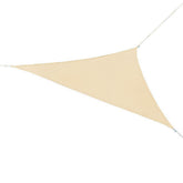 Coolaroo triangle shade front view over patio showing immediate sun protection