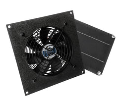 coolerguys front panel view showing fan and solar panel, durable outdoor ventilation