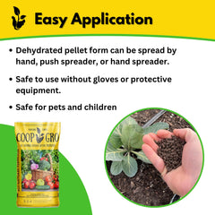 COOP GRO pellets spread on garden soil improving nutrient distribution and soil health
