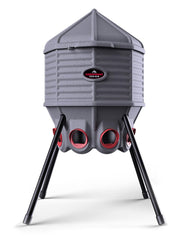 CoopWorx feeder front view showing 8 ports and large capacity benefit