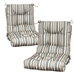 COOS BAY front view of beige striped high-back cushion showing shape and style benefits