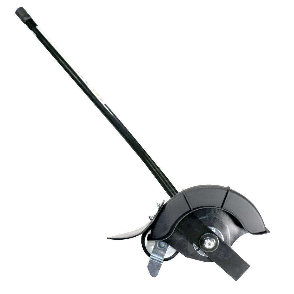 COPLAR front view of edger attachment showing mounting and blade, durable design benefit