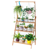 COPREE front view of 3-tier hanging bamboo plant stand showing neat display benefit