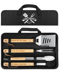 Coralogo front view of boxed grill set showing complete kit and portability