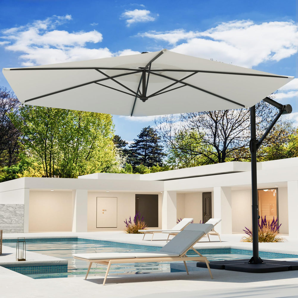 COSIEST 9ft offset umbrella front view showing full coverage benefit