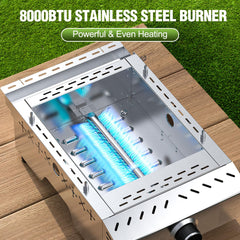 COWSAR dual side shelves and burner controls showing convenient prep and temperature control