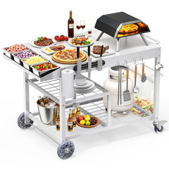 COZEER front view of pizza oven table showing sturdy workspace and organized setup